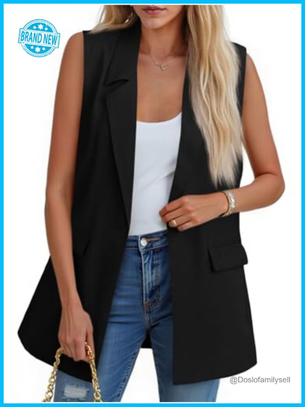 Sleeveless Blazer Vest Single Button Lapel Collar Office Work Suit Jacket